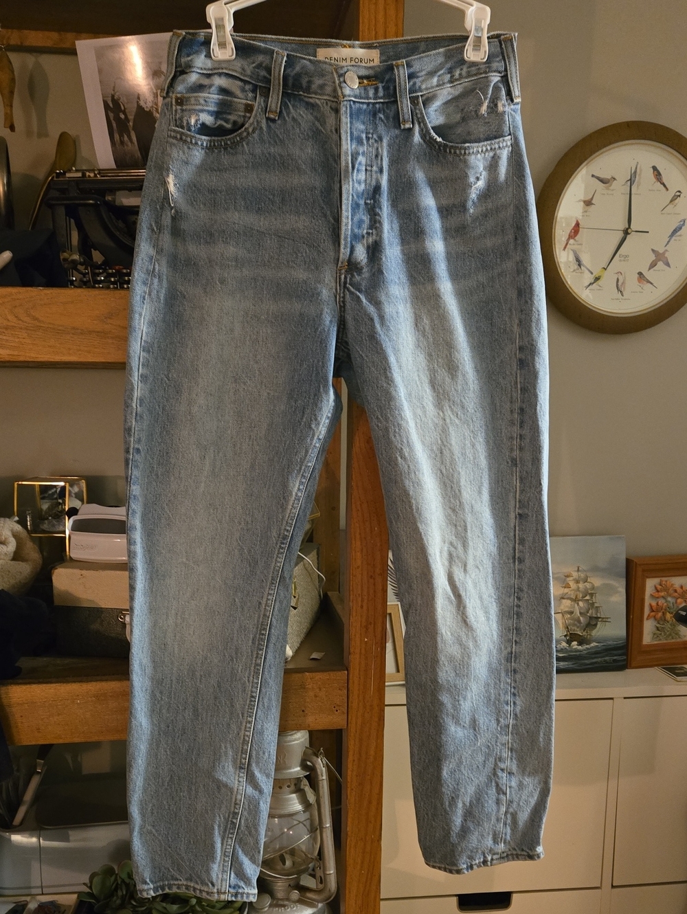 Denim Forum Light Blue Button Fly Relaxed Straight Jeans